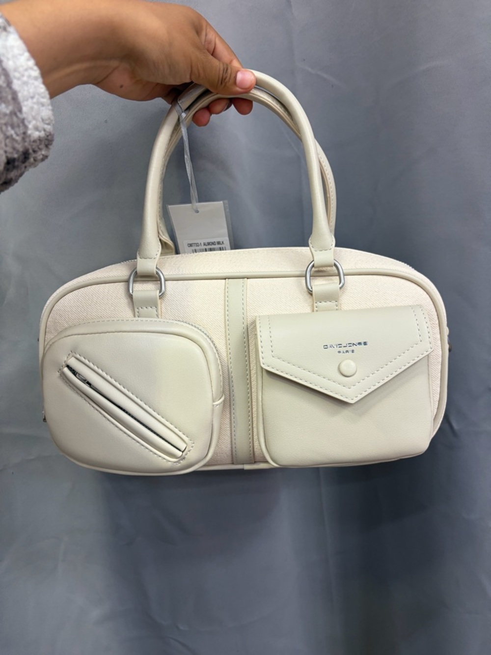 Cream Women's Satchel Bag with Front Pockets